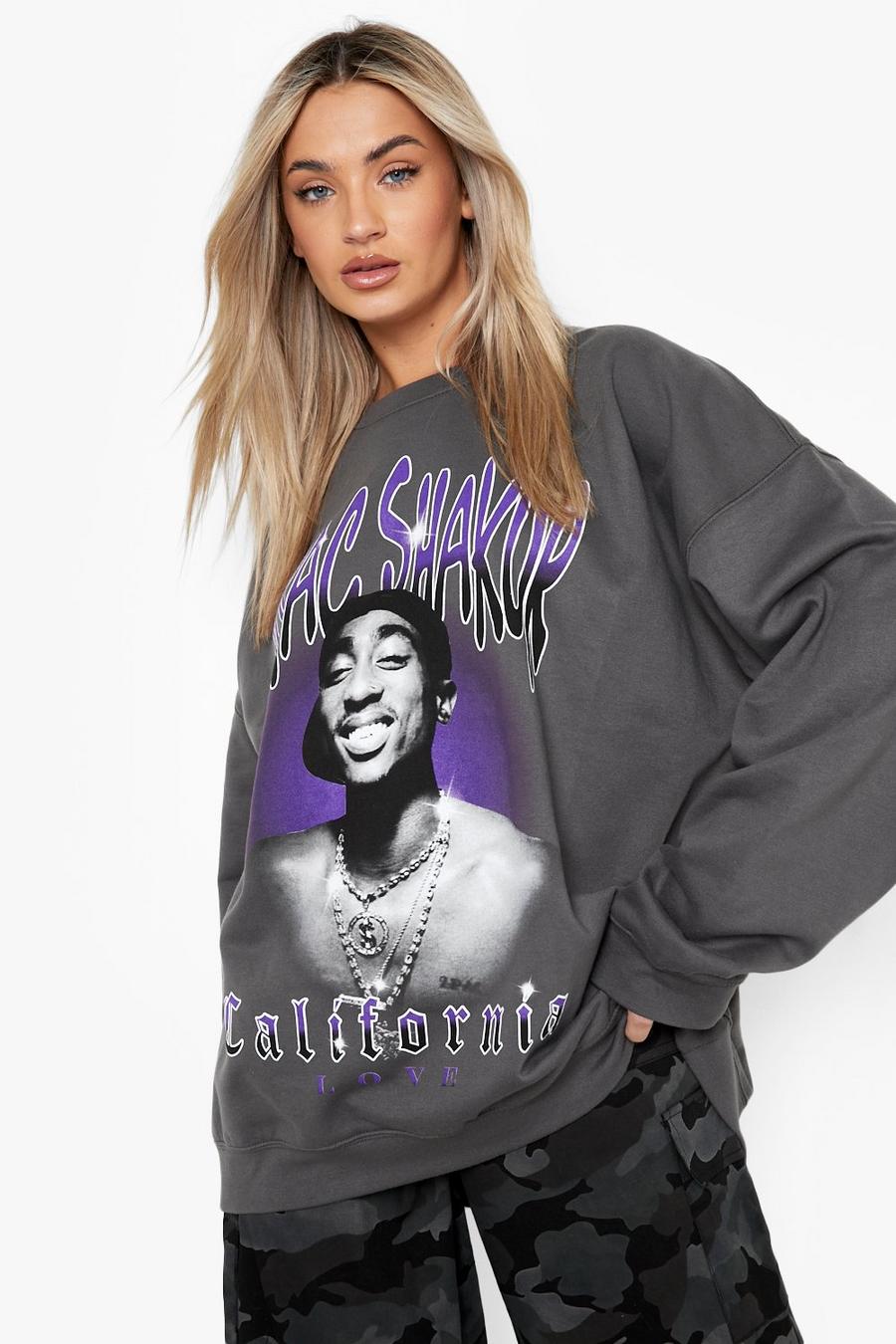 Charcoal Tupac License Oversized Sweater  image number 1