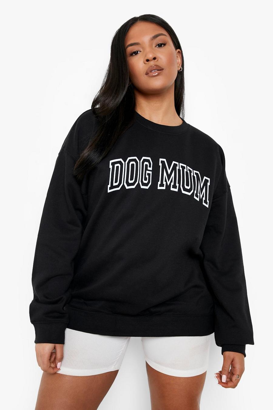 Felpa Plus Size oversize con stampa Dog Mum, Black nero