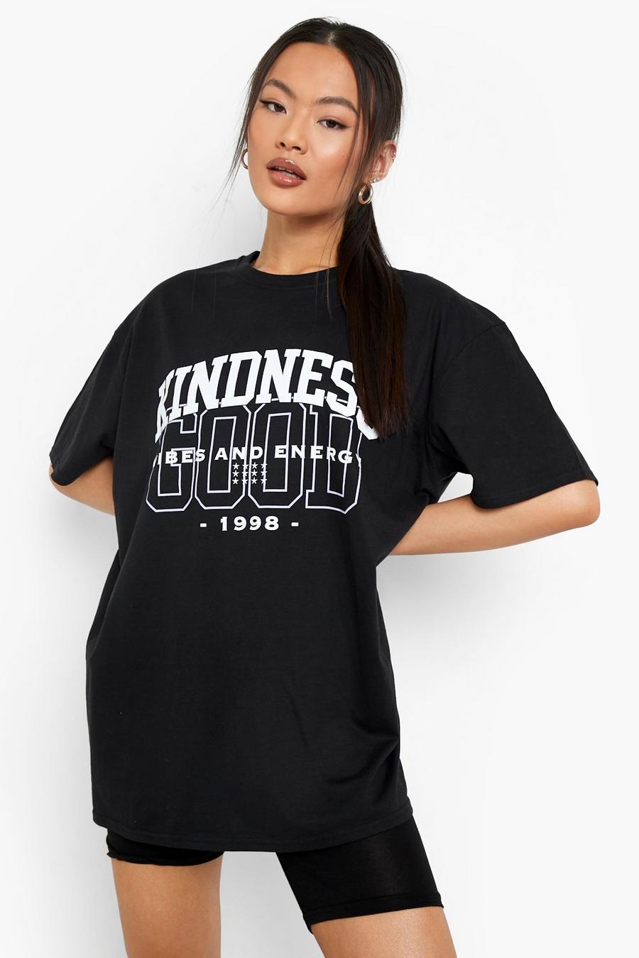Black Kindness Printed Oversized T Shirt image number 1