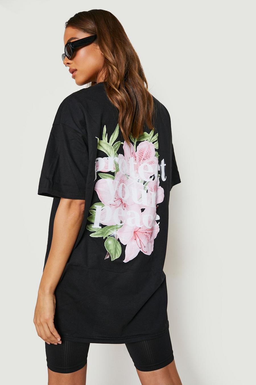 Black Oversized Protect Your Peace T-Shirt  Met Print image number 1