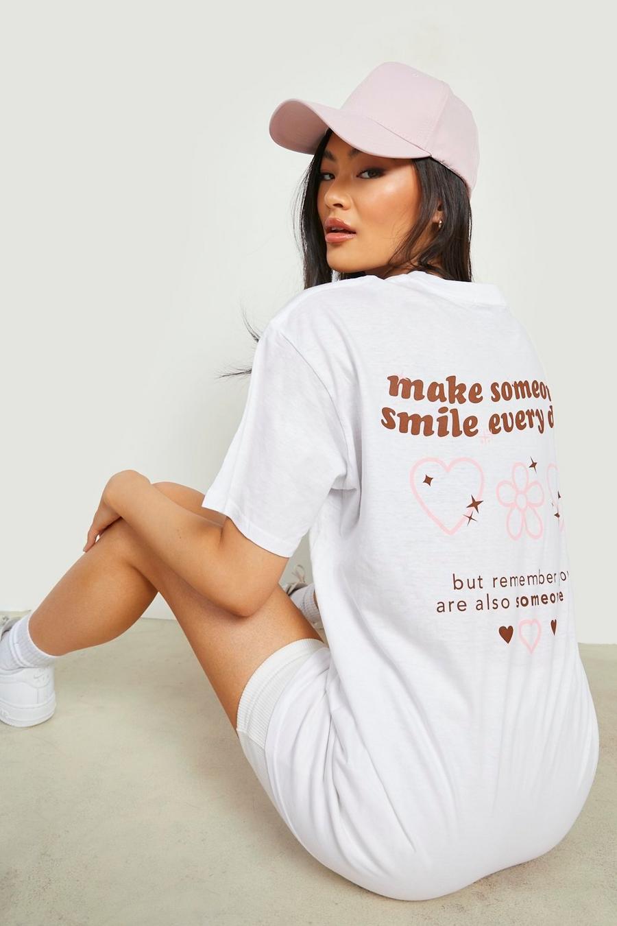 White weiß Smile Oversized Printed T Shirt