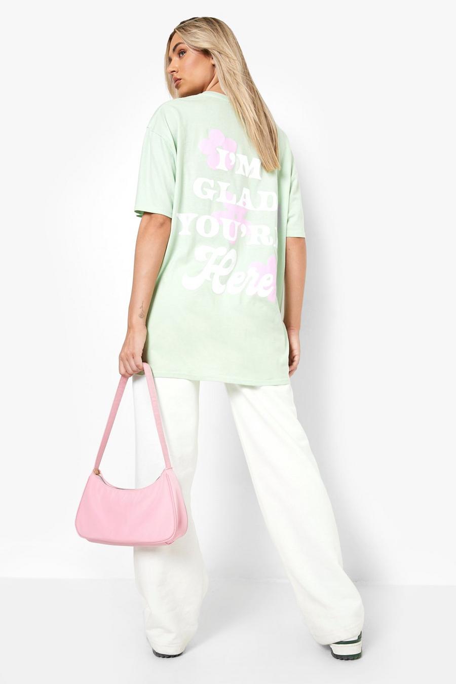 Glad You're Here Printed Oversized T Shirt: Apple Green