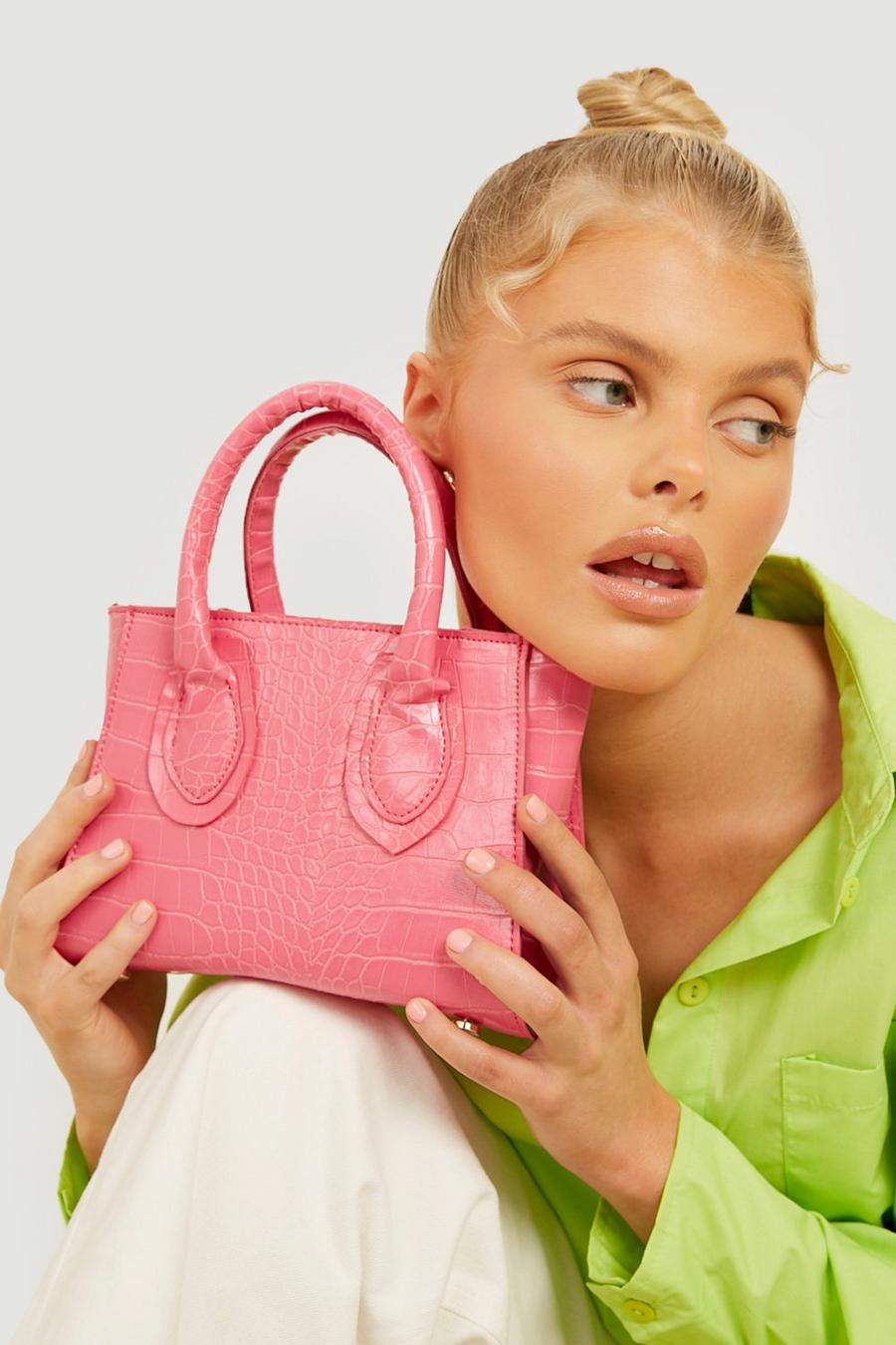 Mini borsa Tote effetto coccodrillo, Pink image number 1