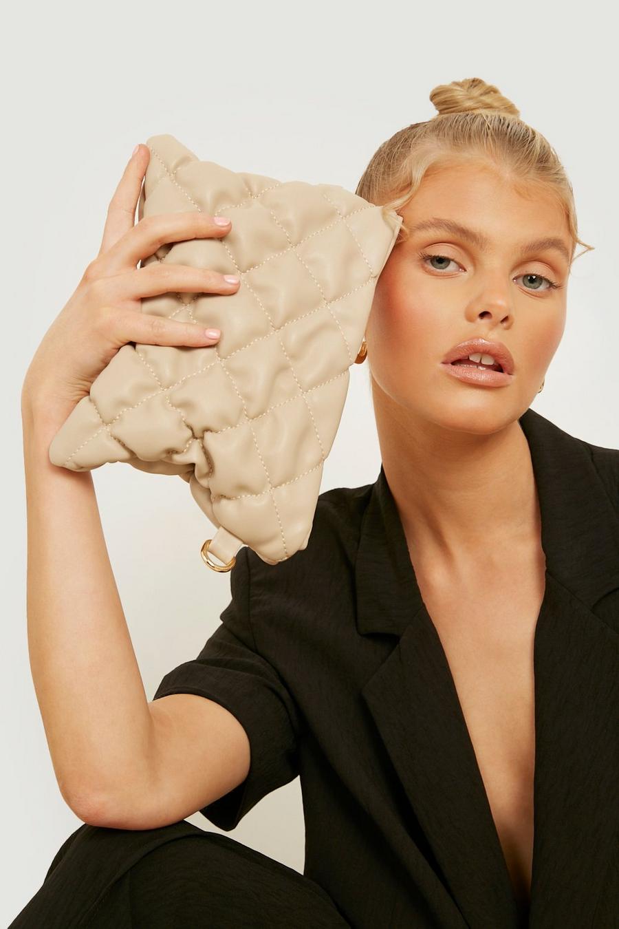 Nude Quilted Oversized Clutch Bag image number 1