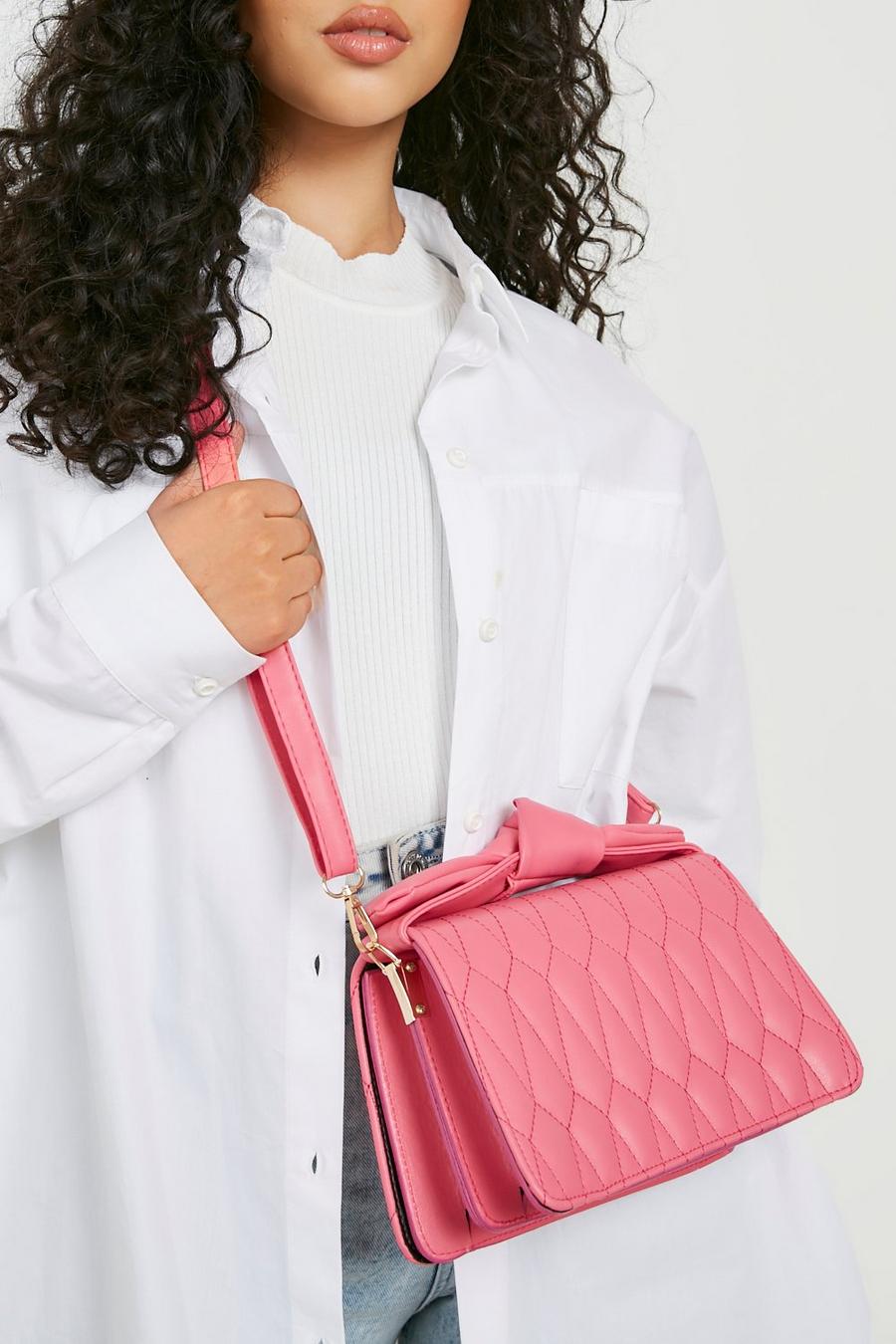 Pink Quilted Bow Detail Cross Body Bag image number 1