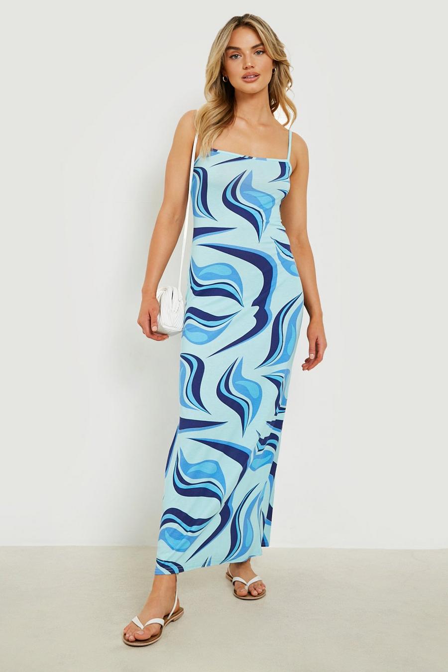 Blue Strappy Square Neck Maxi Dress image number 1