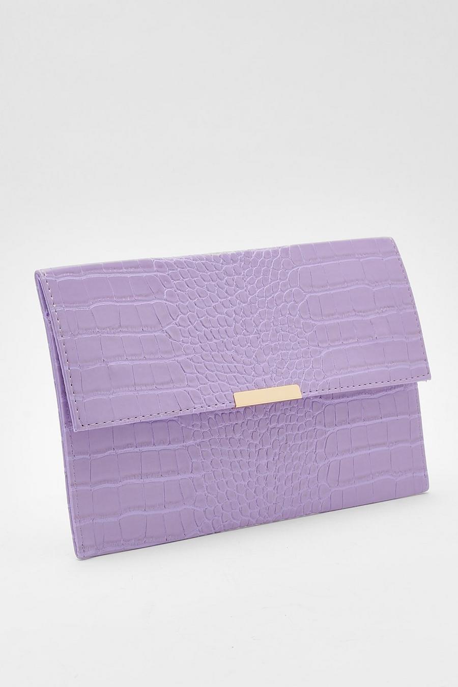 Lilac purple Pastel Croc Envelope Clutch image number 1