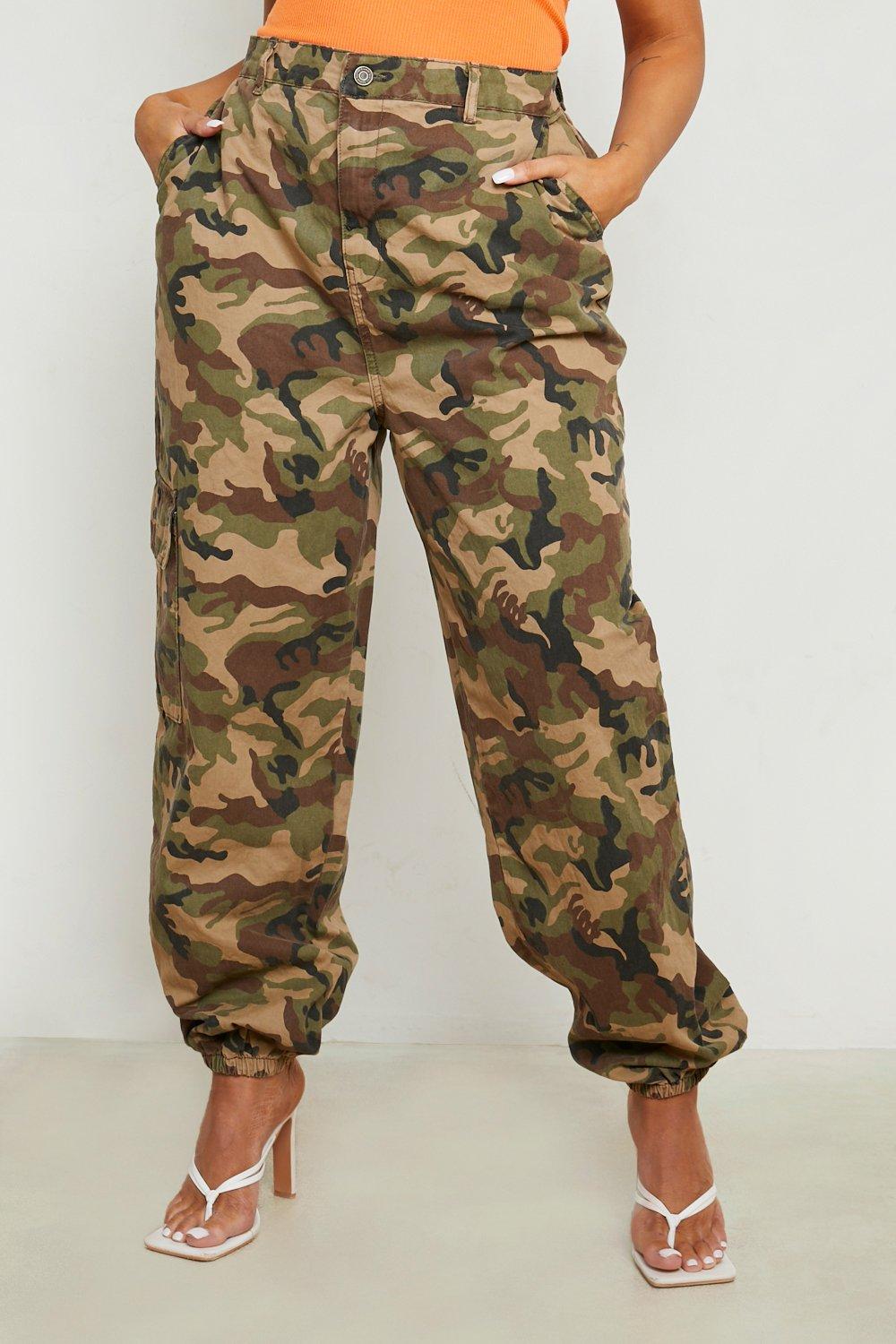 Plus Khaki Camo Cargo Pants, Plus Size