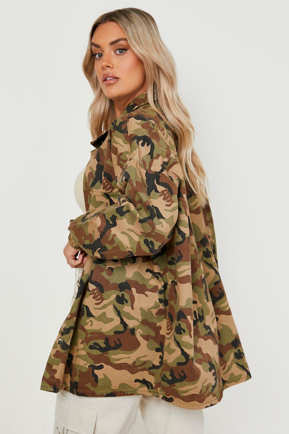 Hooded Oversized Camo Denim Jacket Boohoo