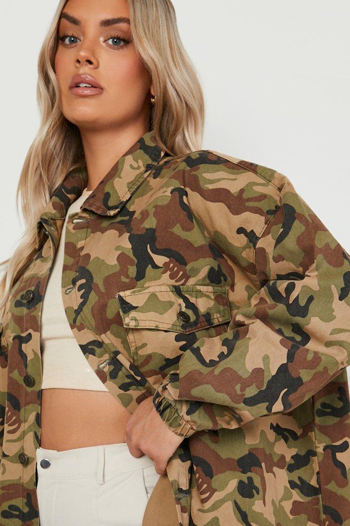 Hooded Oversized Camo Denim Jacket Boohoo