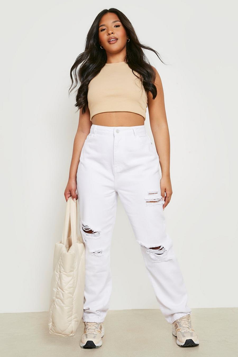 White Plus Distressed Straight Leg Jeans image number 1