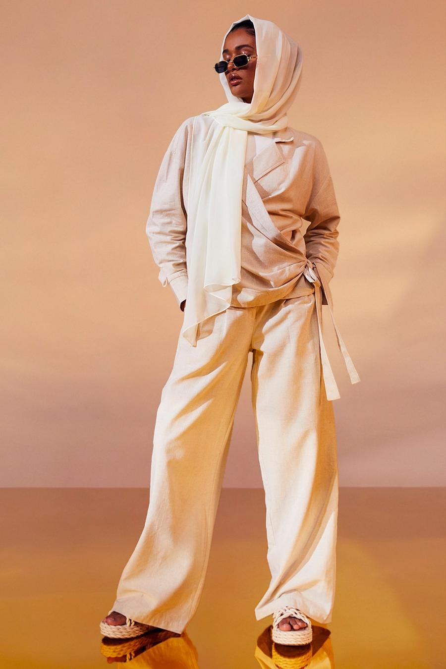 Stone Linen Wide Leg Trousers image number 1
