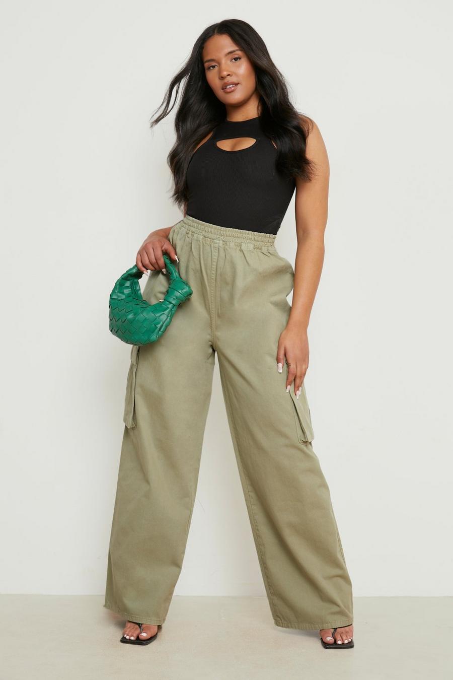 Womens Off-White green Satin Wide-Leg Cargo Trousers