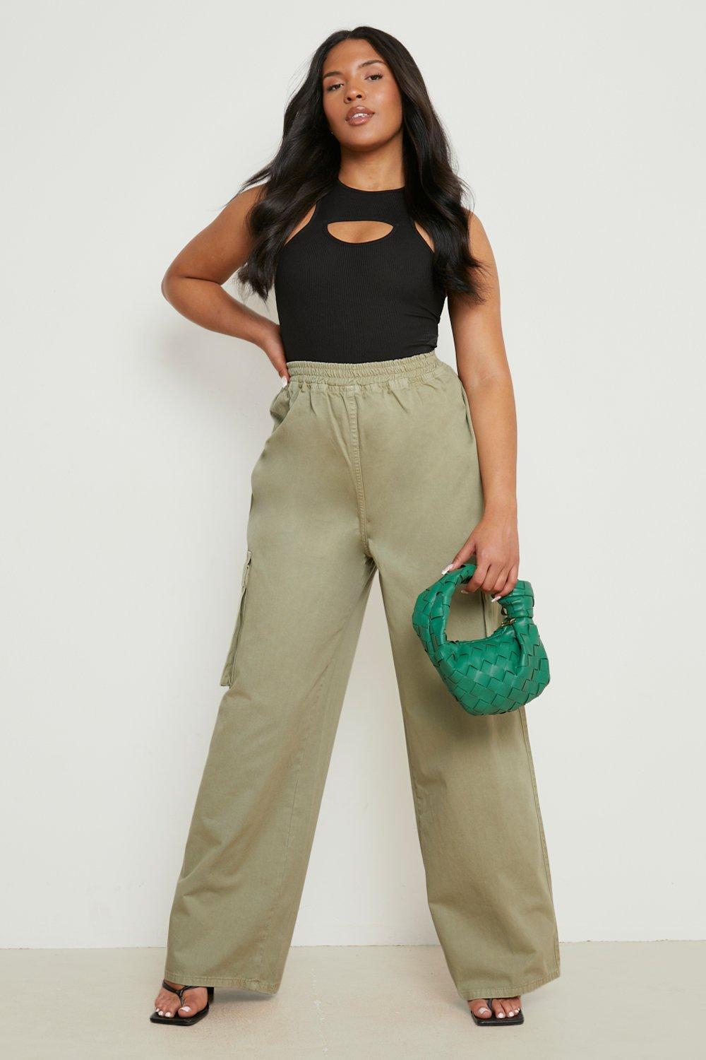 Plus Black Cargo Popper Wide Leg Pants