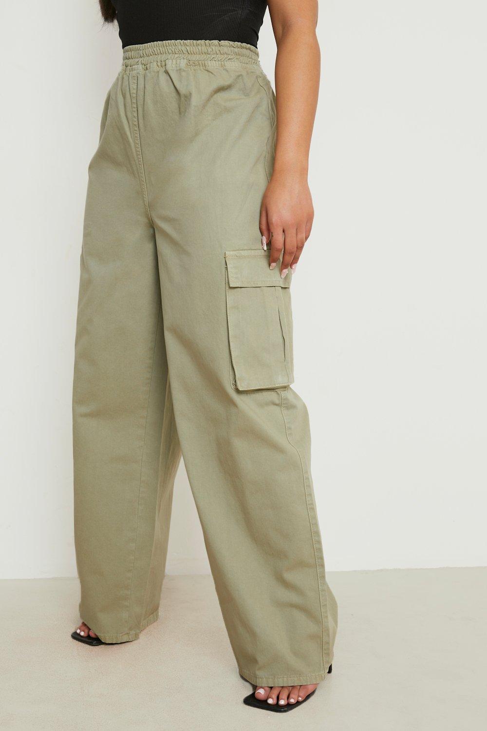 Plus Khaki Cargo Tailored Wide Leg Pants