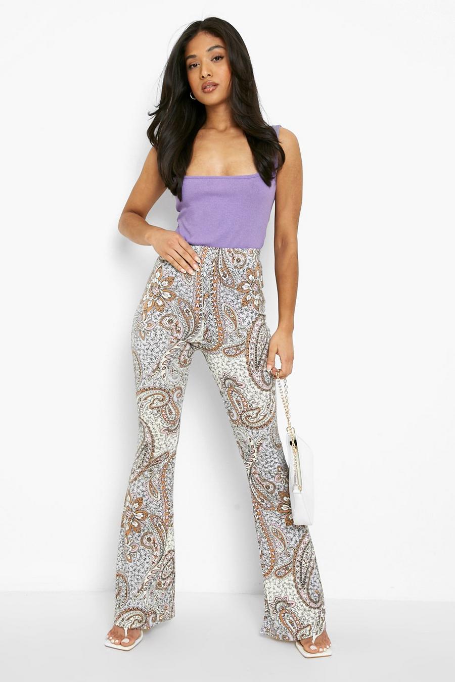Pink Petite Paisley Print Jersey Knit Flares image number 1