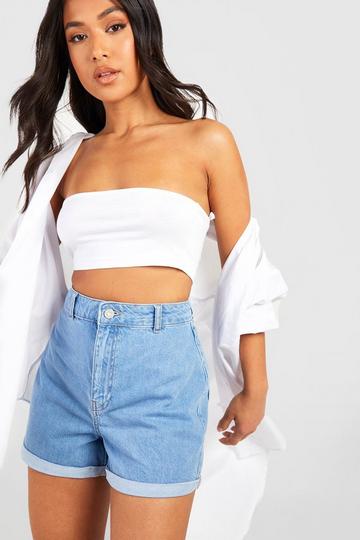 Petite Roll Up Disco Jean Shorts light blue