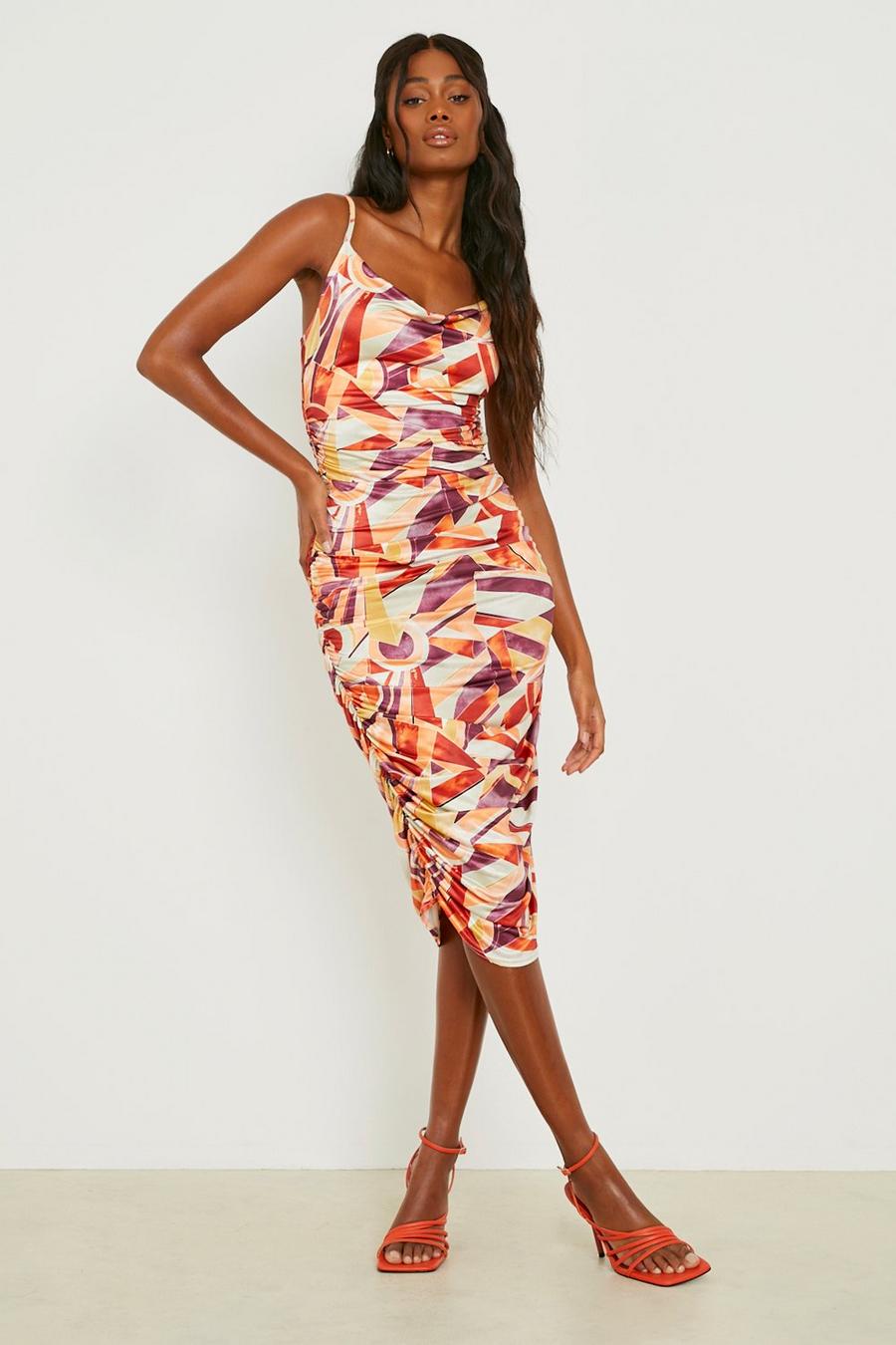 Multi Slinky Printed Ruched Midaxi Dress image number 1