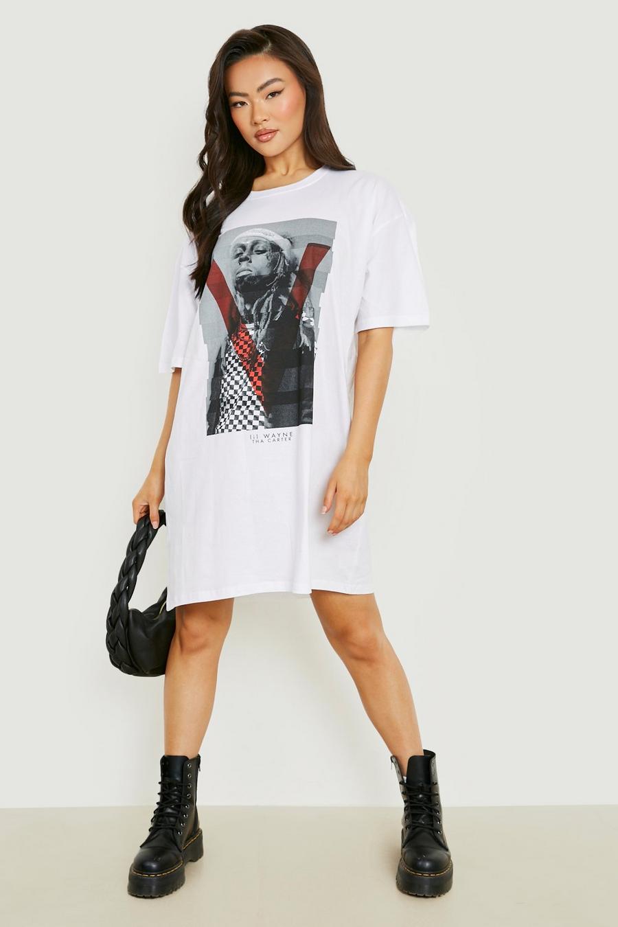 T-Shirt-Kleid mit lizenziertem Lil Wayne-Print, White