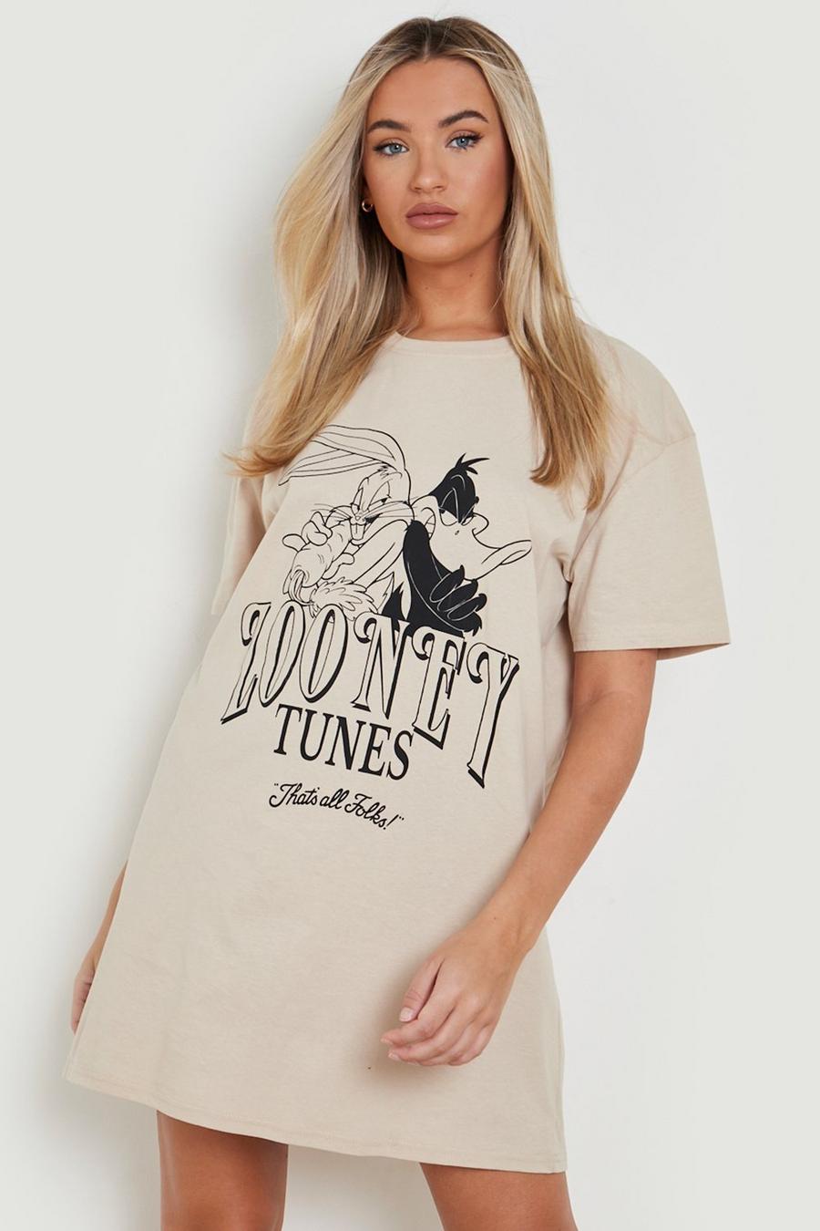 Sand beige Looney Tunes License Print T-shirt Dress