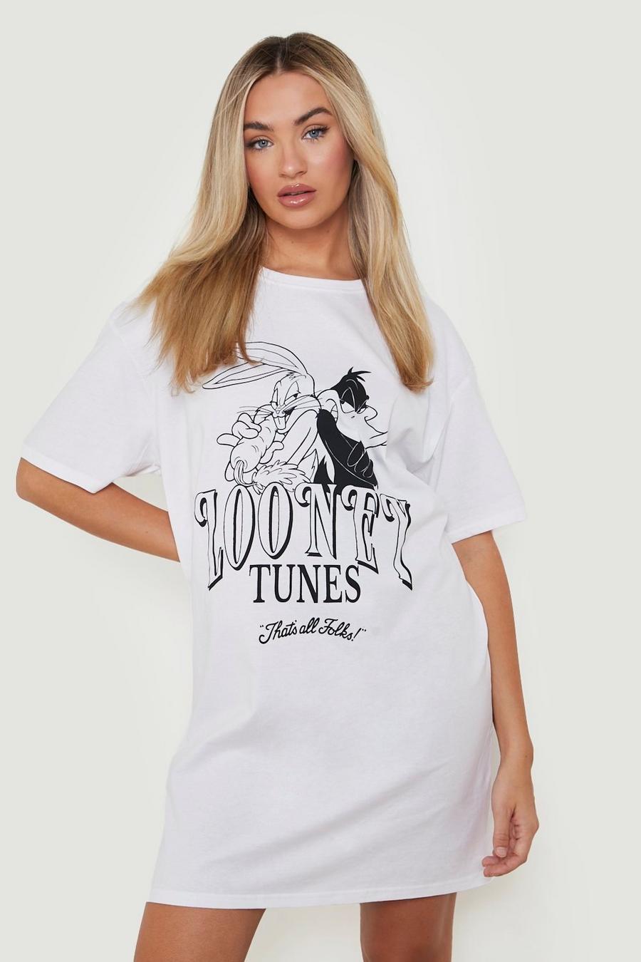 White Looney Tunes License Print T-shirt Dress image number 1