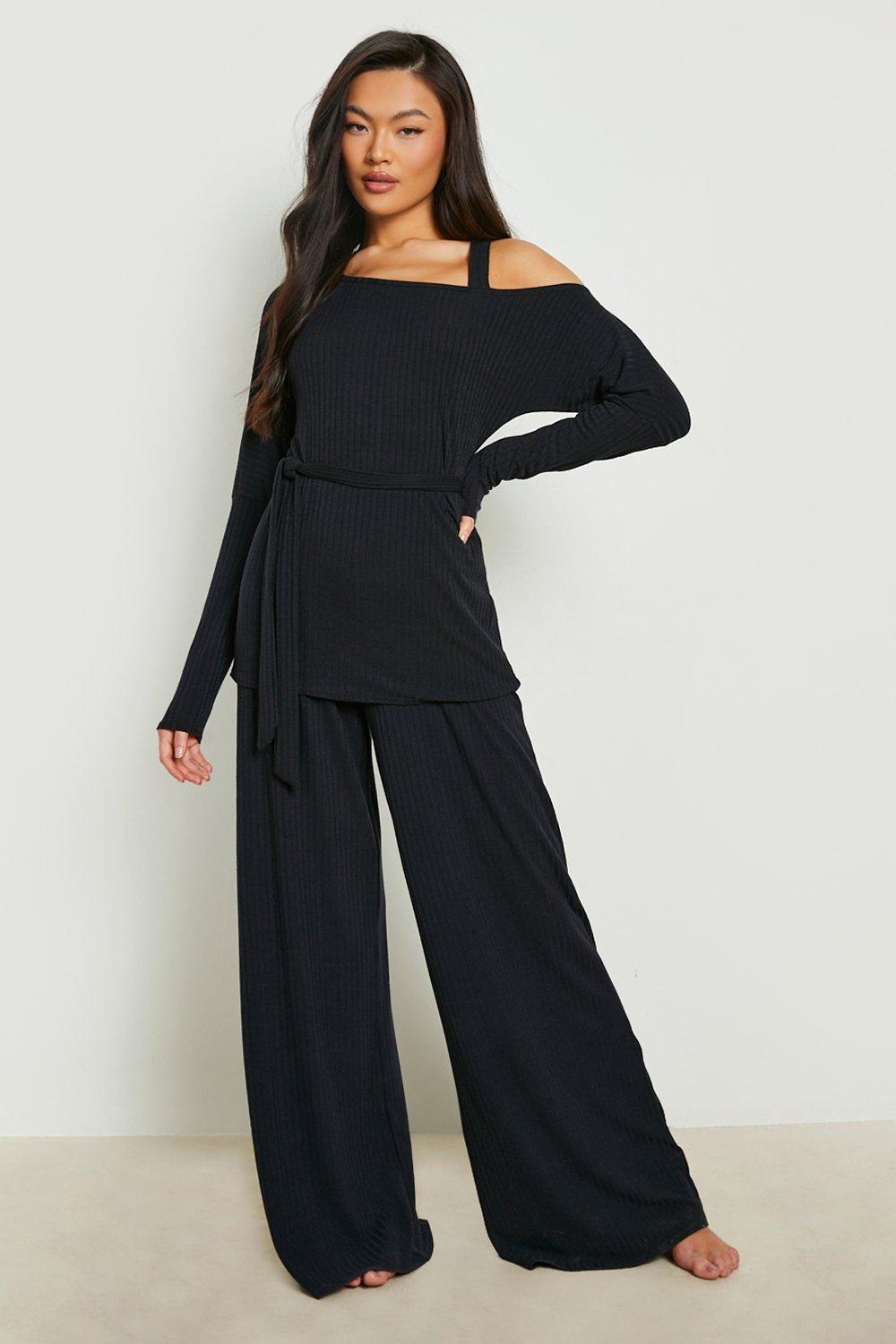 Off The Shoulder Ribbed Loungewear Set