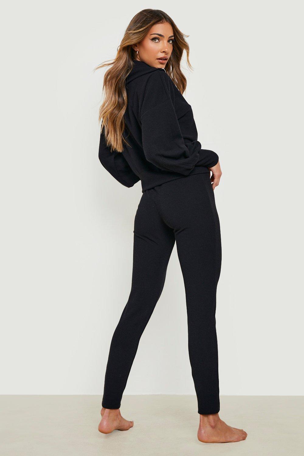 Women s Collared Rib Jumper Legging Lounge Set Boohoo UK