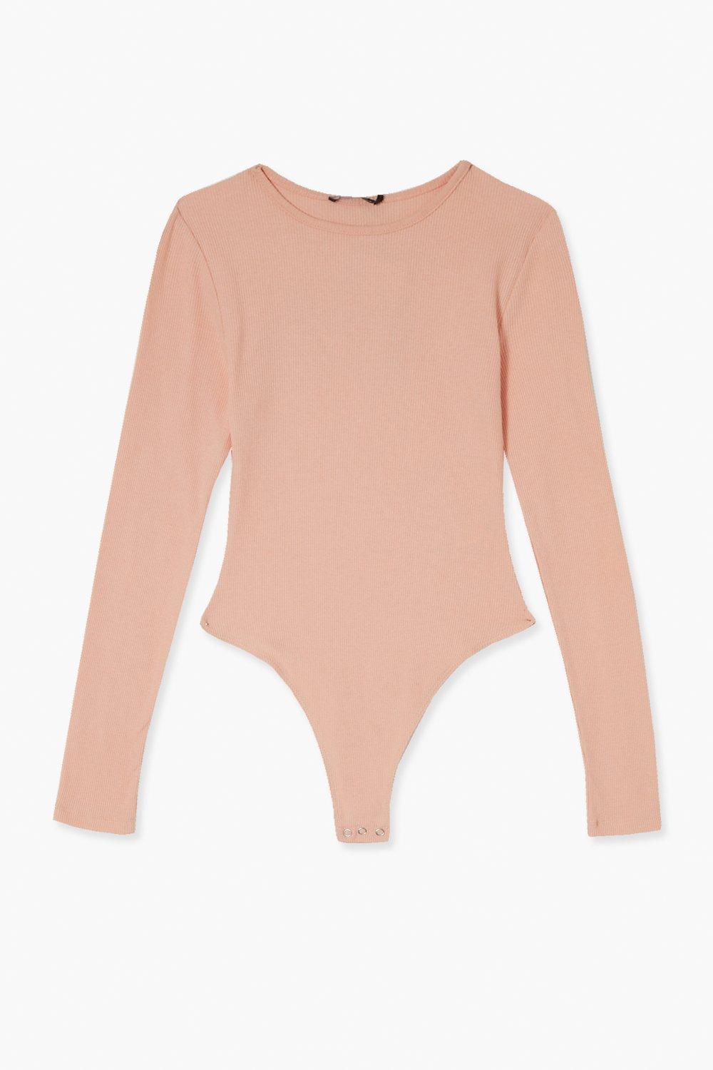 Rib Long Sleeve Tee in Peach