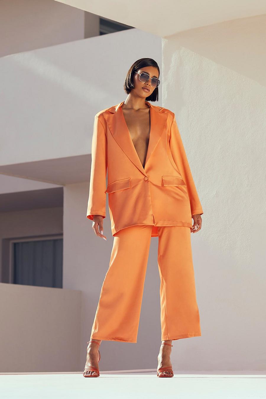 Orange Satin Relaxed Fit Dress Pants image number 1