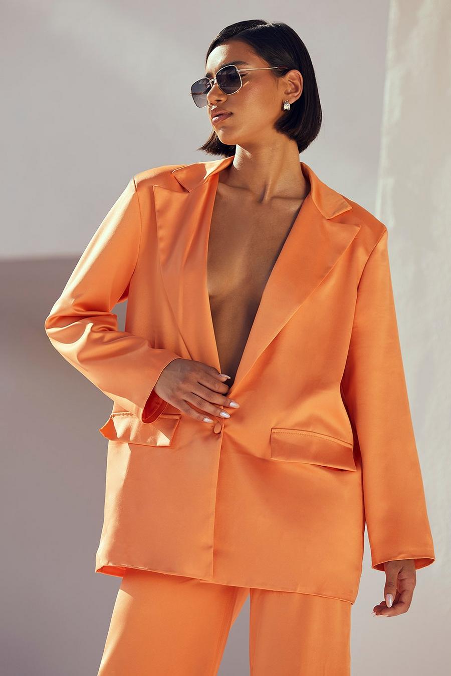 Orange Satin Tailored Relaxed Fit Blazer