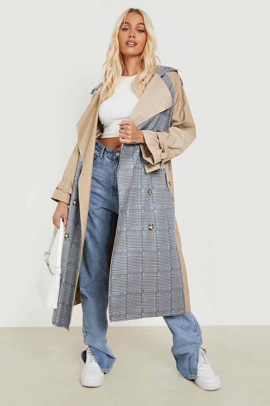Stone Luxe Check Panel Trench Coat image number 1