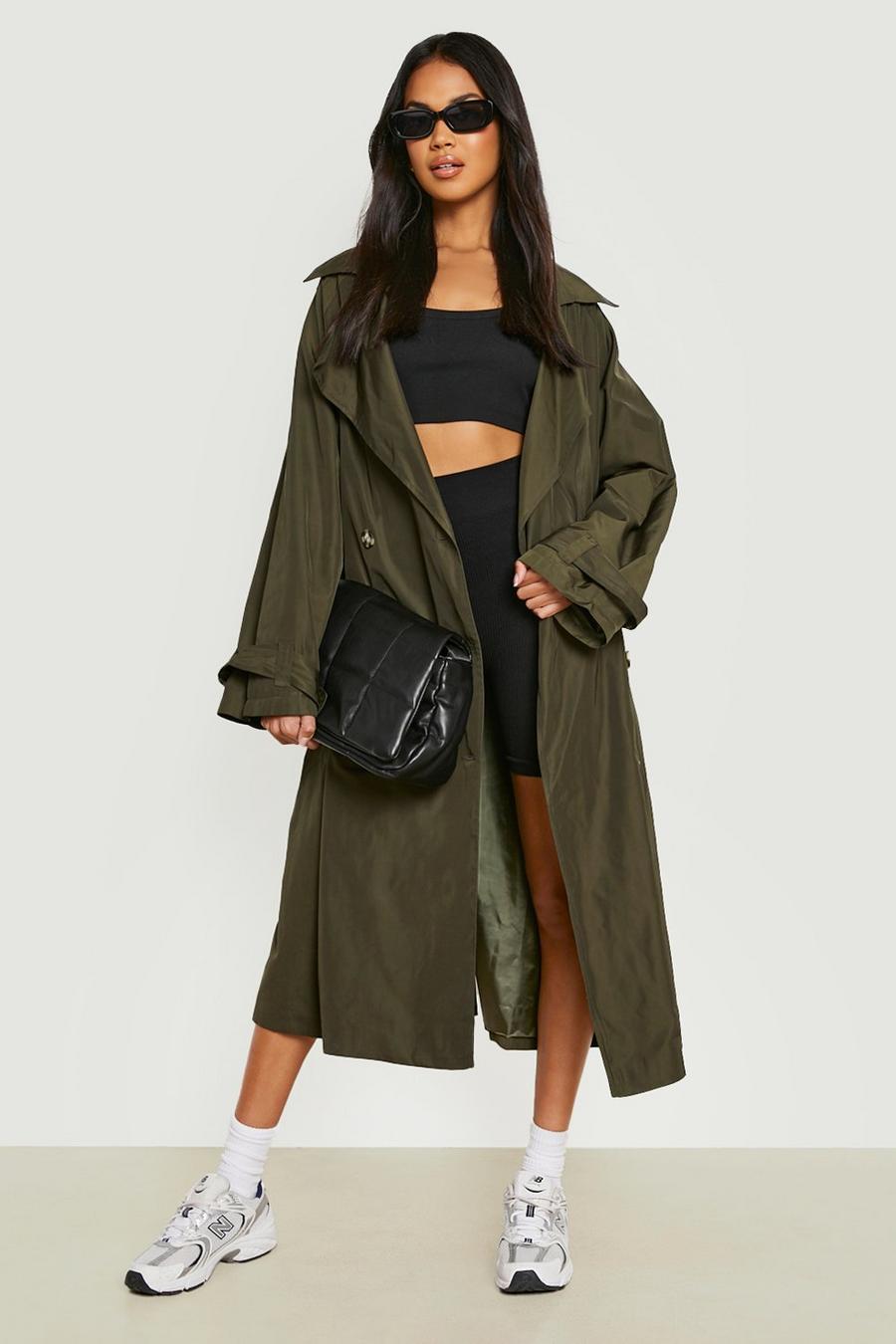 Khaki Oversized Luxe Belted Trench Coat image number 1