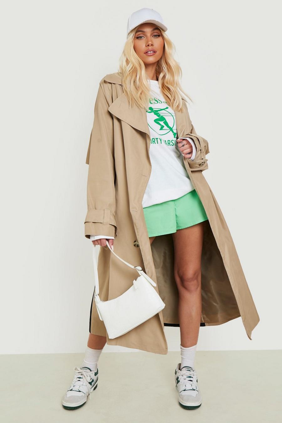 Stone Oversized Luxe Back Panel Trench Coat image number 1
