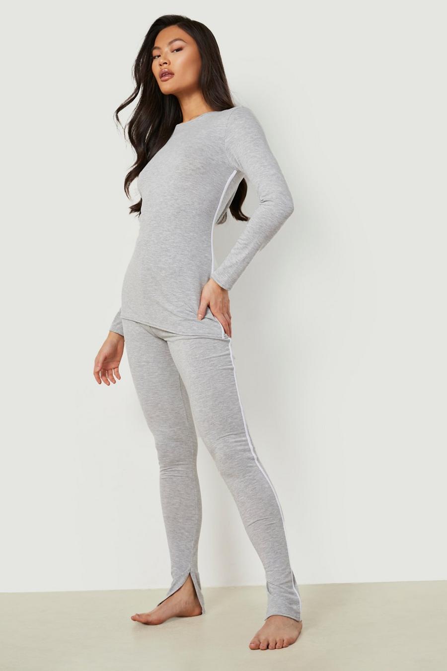 Grey marl grå Side Stripe Top And Split Hem Legging Set