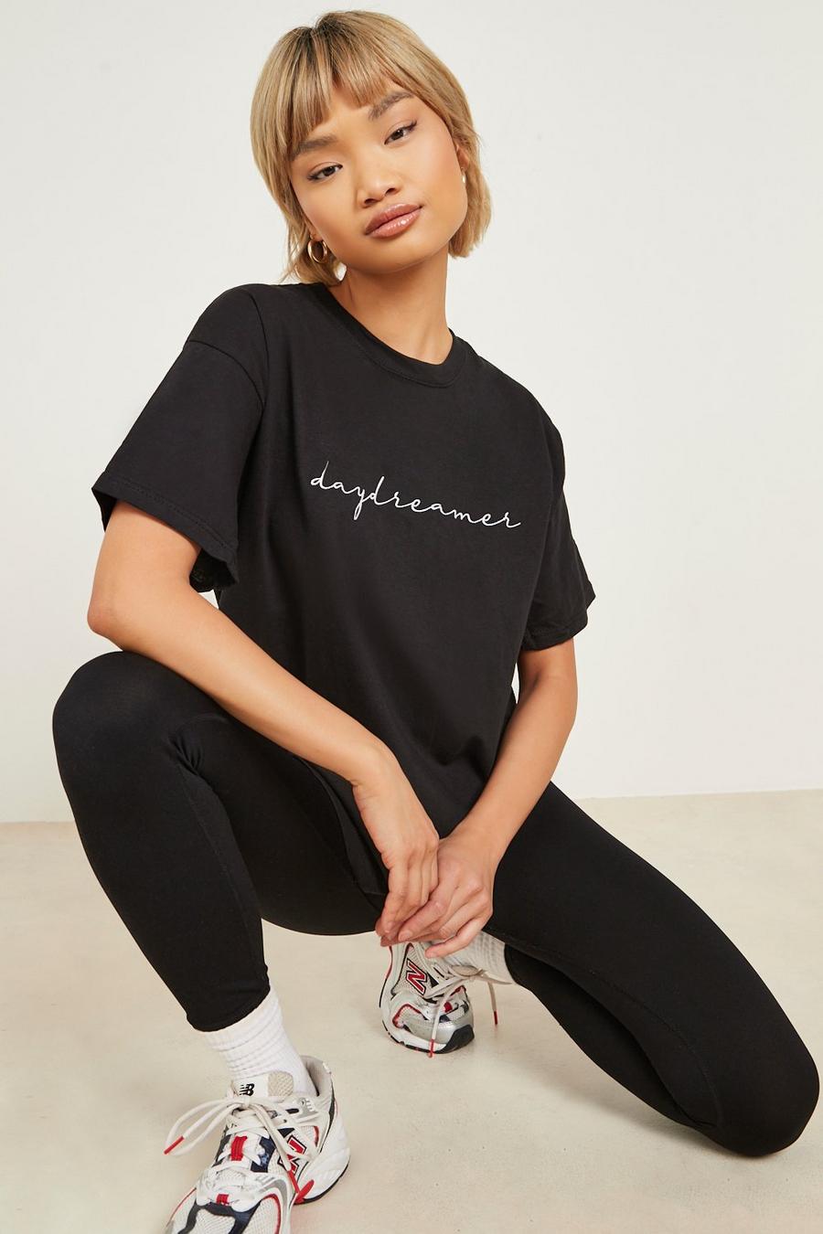 Black Daydreamer Embroidered Overdyed Oversized T Shirt