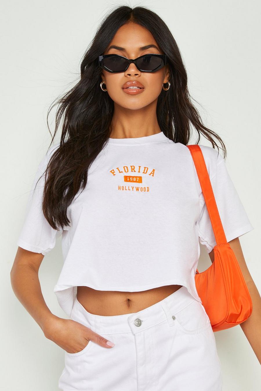 White Florida Embroidered Oversized T Shirt image number 1