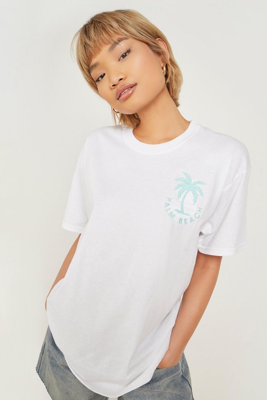 White Palm Embroidered Overdyed Oversized T Shirt image number 1