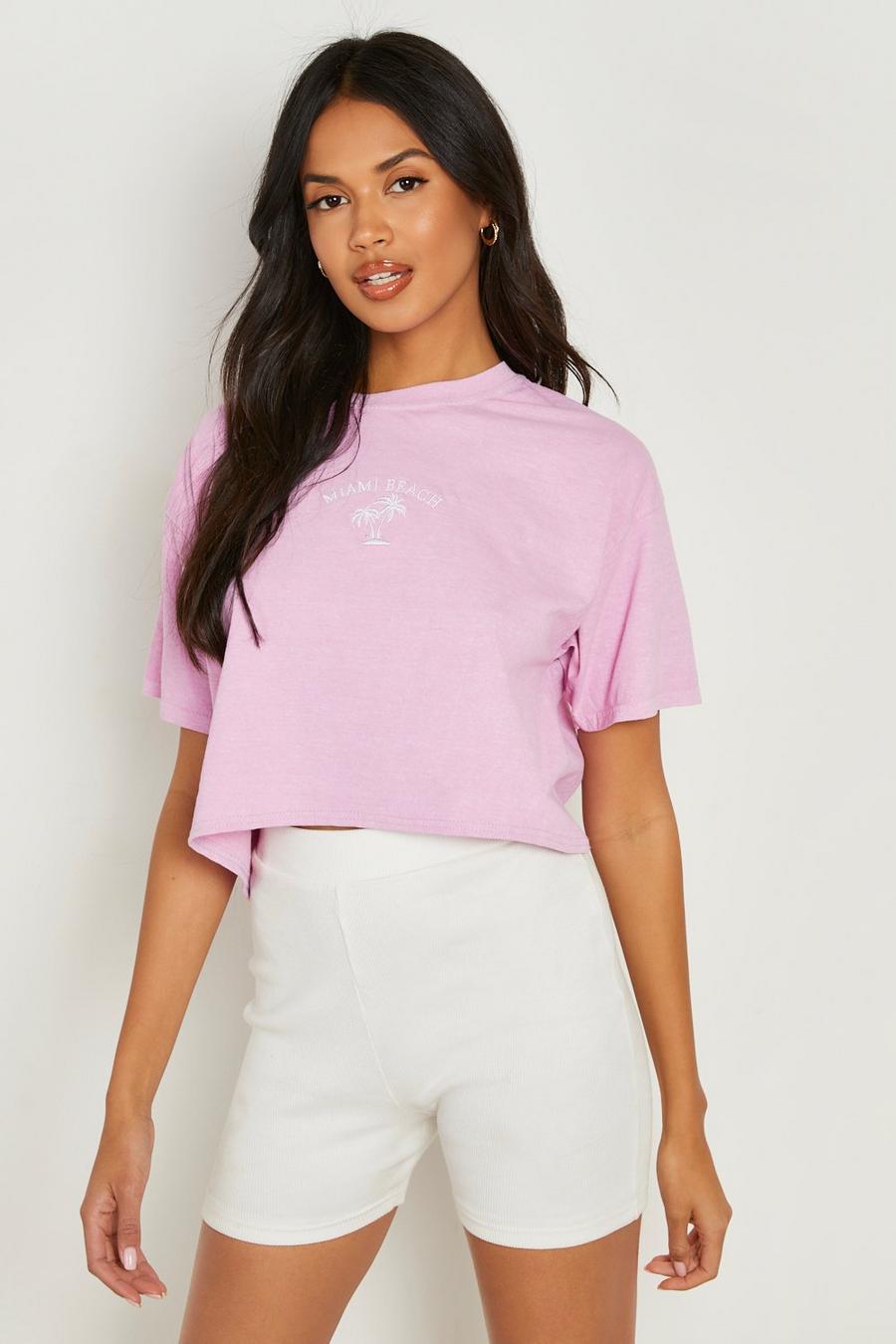Pink Miami Embroidered Overdyed Crop Top image number 1