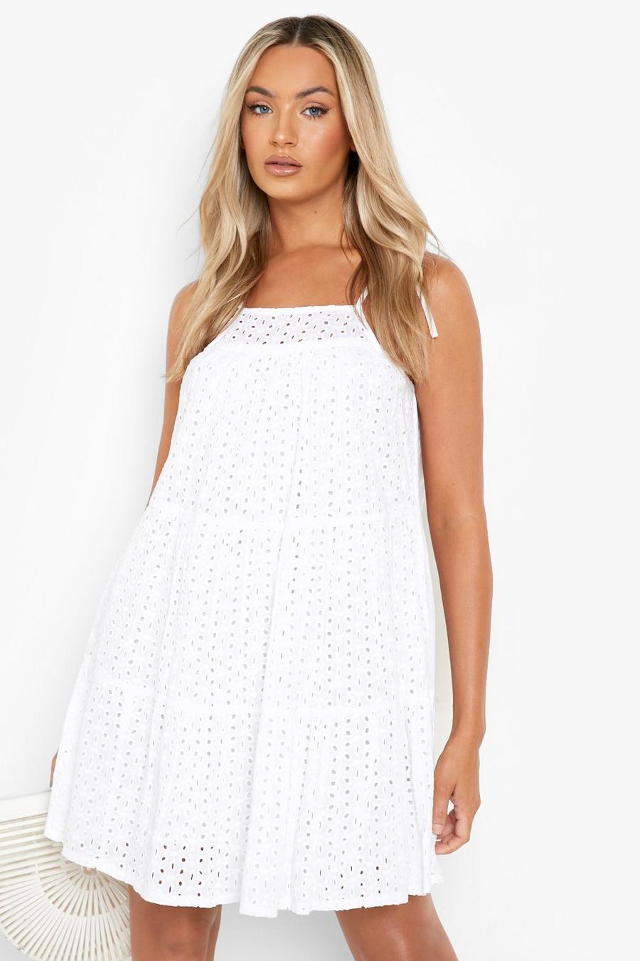 White Broderie Tiered Midi Dress image number 1