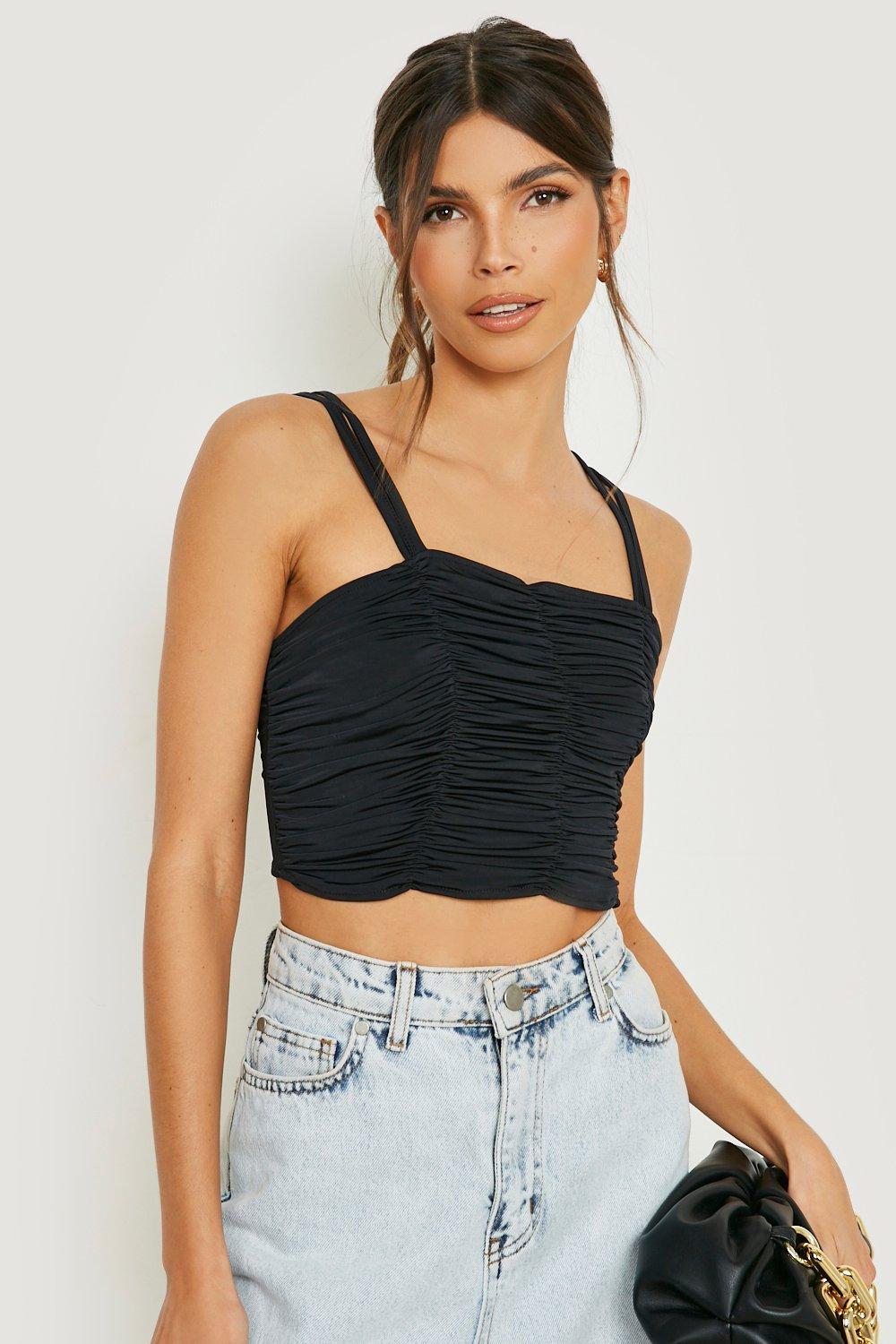 Double Duty Black Ribbed Double Strap Cropped Cami