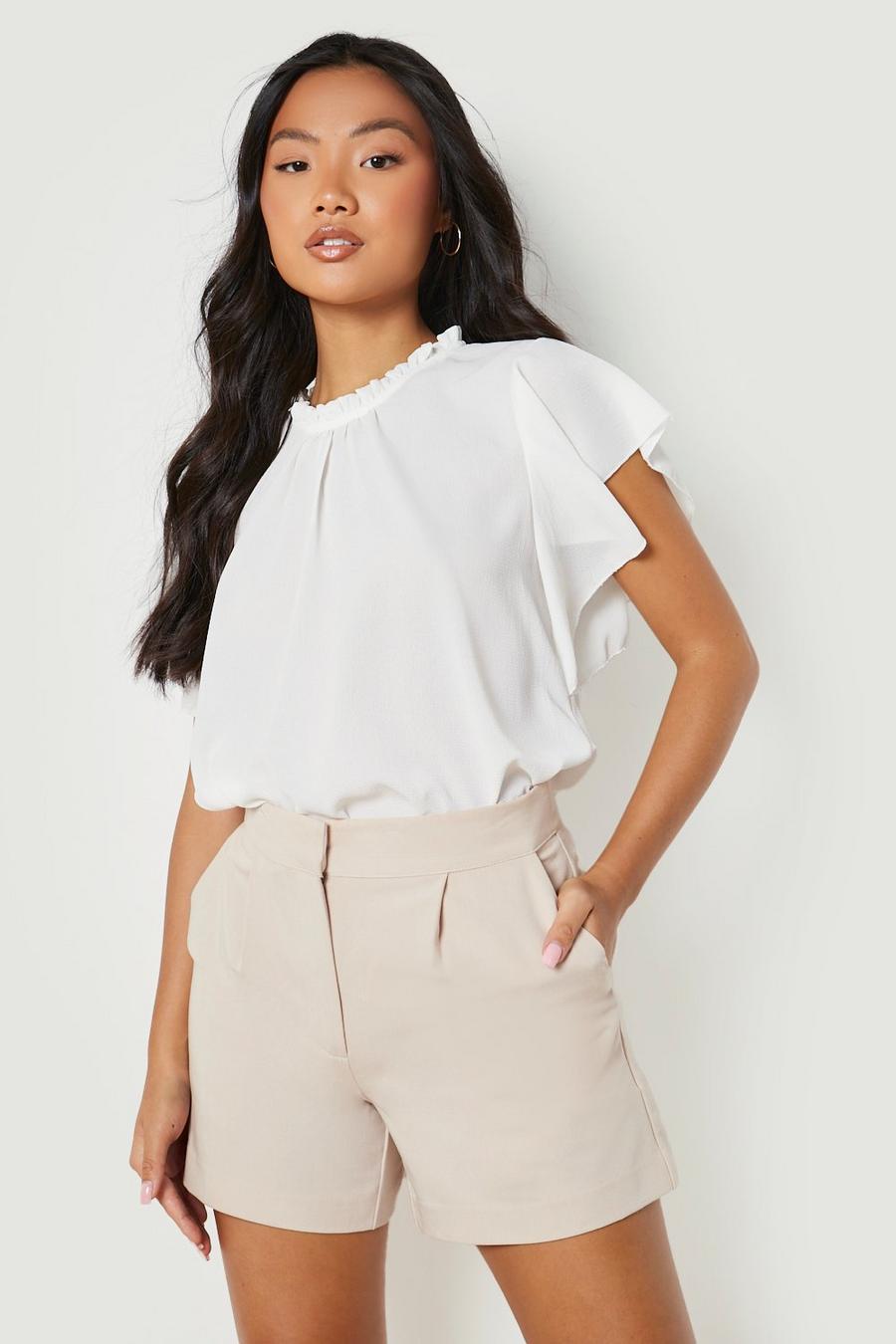 White Petite Woven Frill Sleeve And Neck Blouse