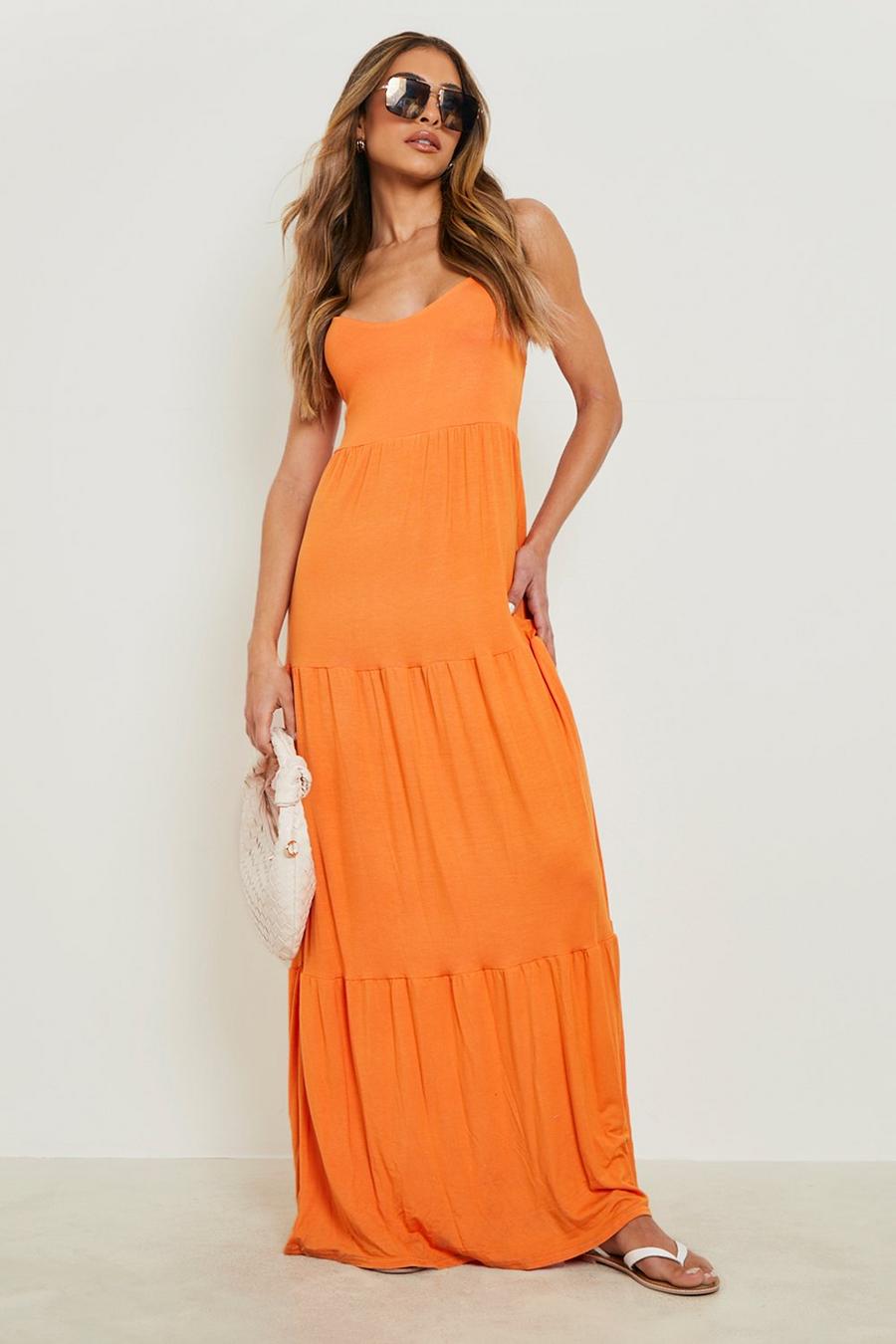 Orange V Neck Tiered Maxi Dress image number 1