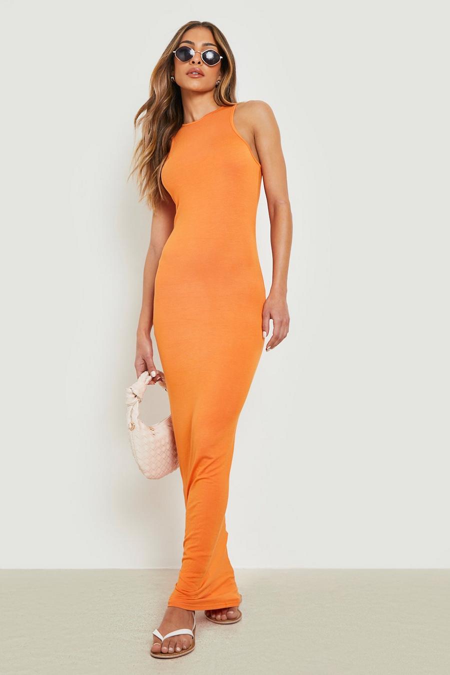 Orange Basic Racer Front Maxi Dress