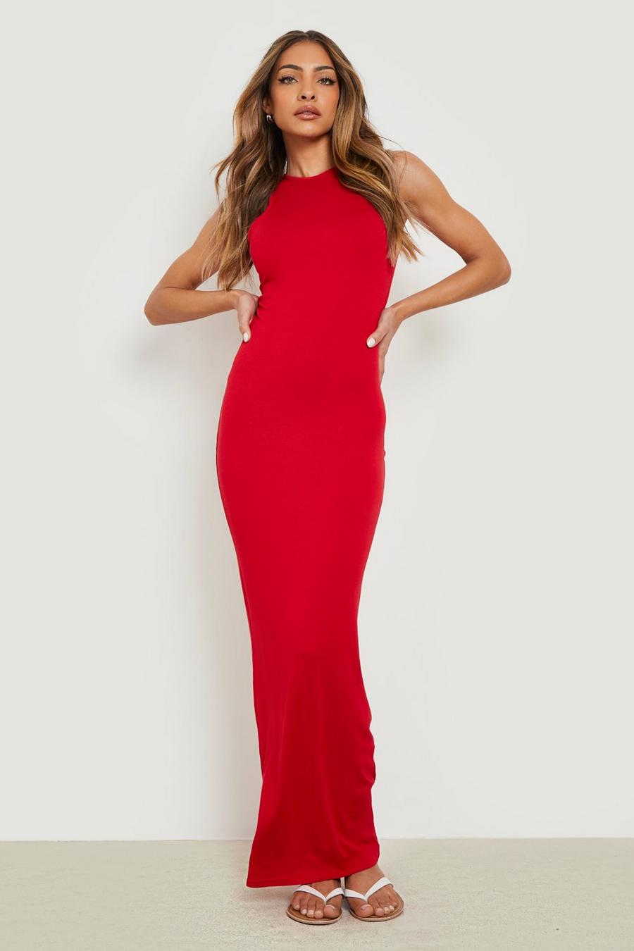 אדום rojo שמלת מקסי בייסיק עם חזית רייסר