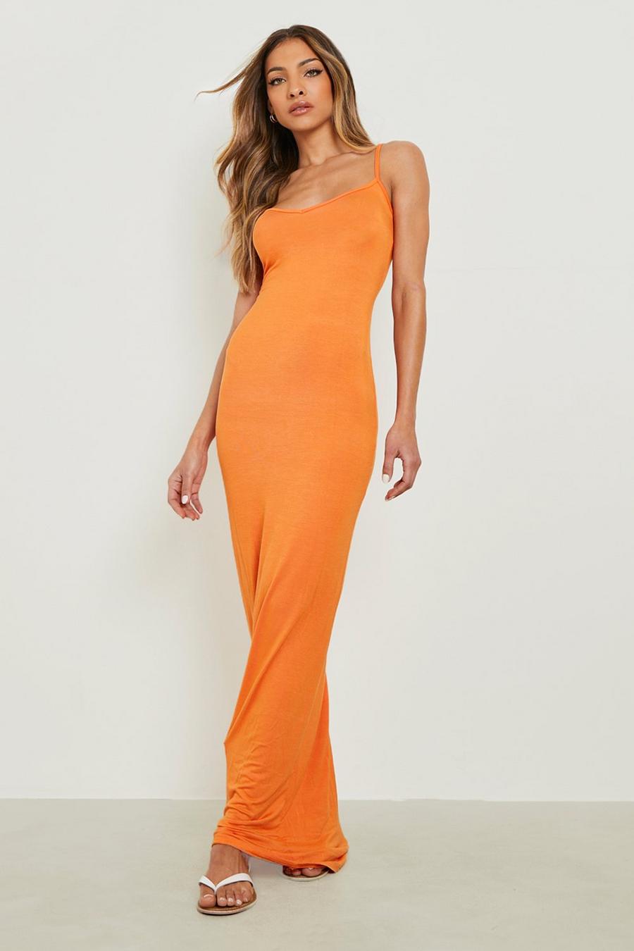Orange Basic Strappy Maxi Dress