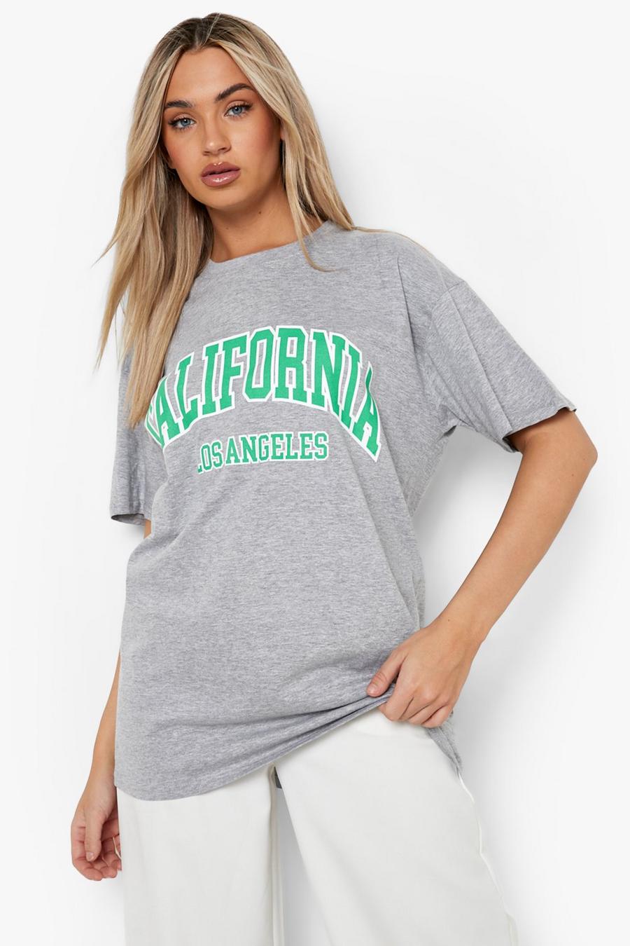 nylon Krigsfanger pyramide Women's Grey Oversized Printed California T-shirt | Boohoo UK