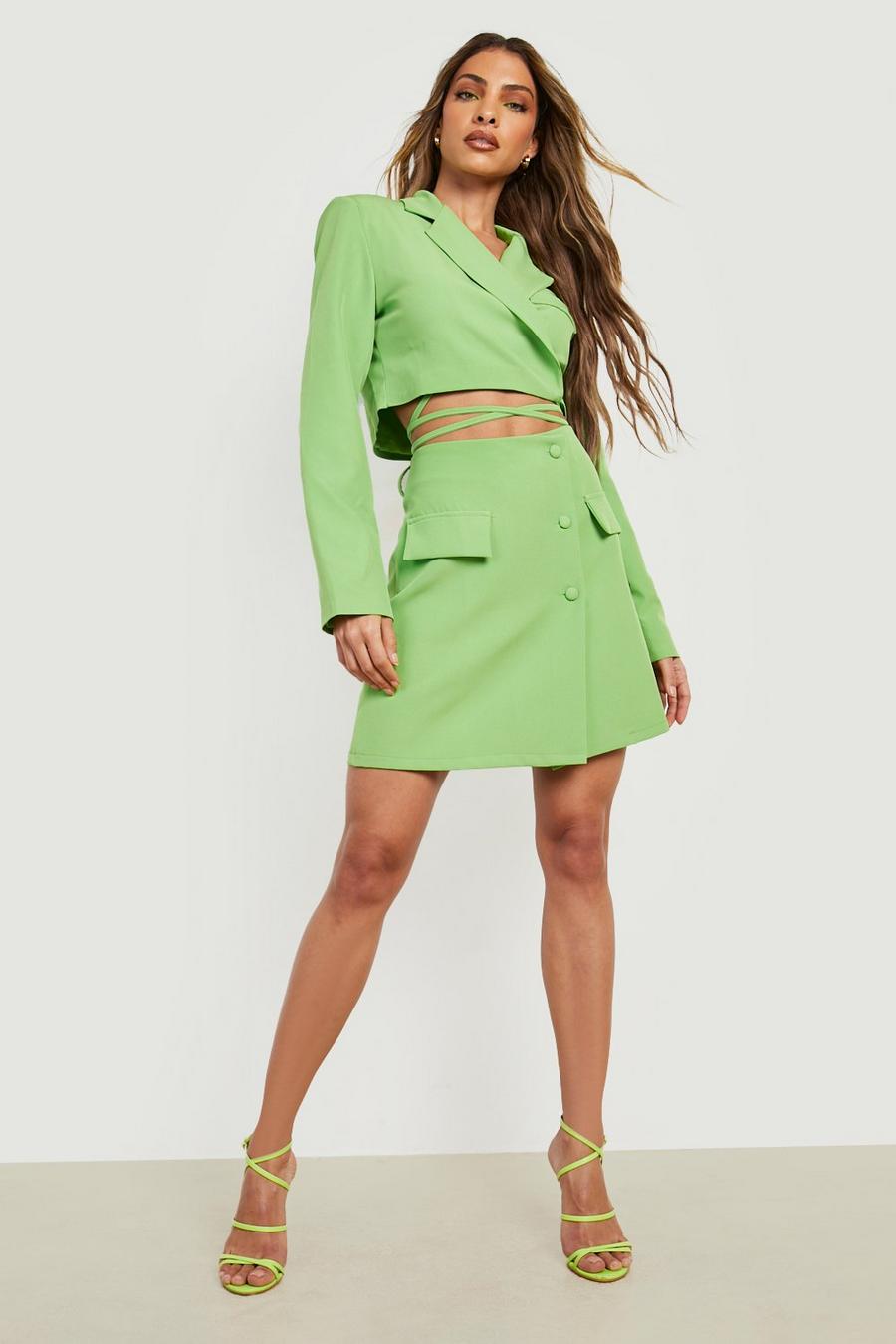 ירוק תפוח חצאית מיני עם עיטור מעטפת  image number 1