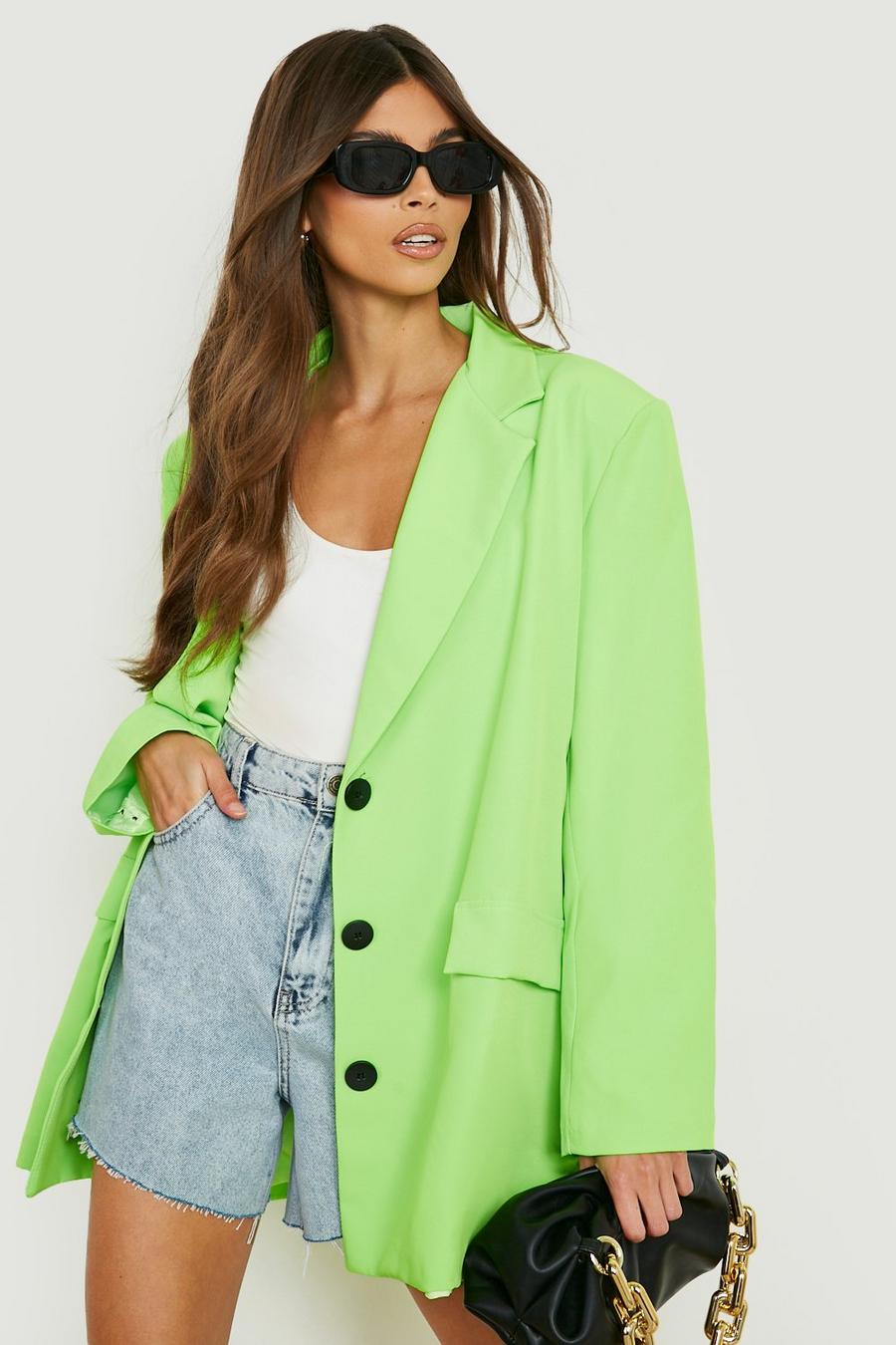 Neon-lime fosforito Neon Contrast Button Relaxed Fit Blazer 