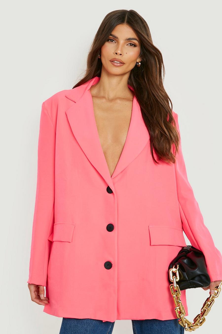 Neon-pink rose Neon Contrast Button Relaxed Fit Blazer 