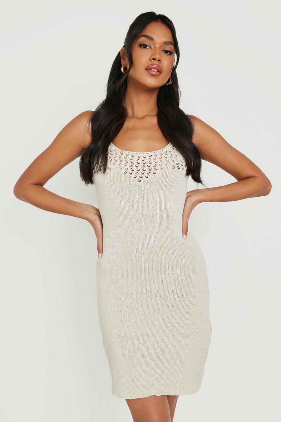 Stone beis Crochet Trim Knitted Mini Dress image number 1